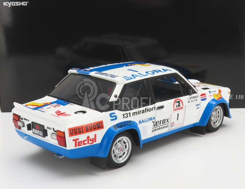 Kyosho Fiat 131 Abarth N 1 Winner Rally 1000 Lakes 1980 1:18, bílomodrá