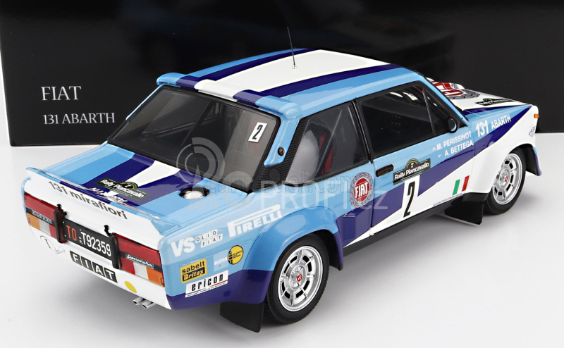 Kyosho Fiat 131 Abarth N 2 Winner Rally Piancavallo 1981 1:18, bílomodrá