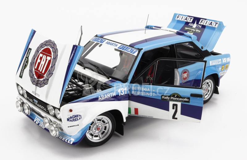 Kyosho Fiat 131 Abarth N 2 Winner Rally Piancavallo 1981 1:18, bílomodrá