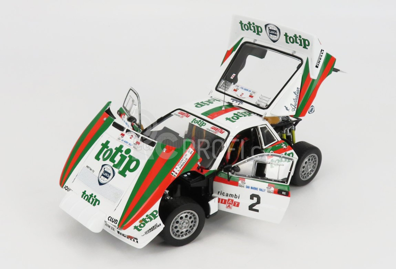 Kyosho Lancia 037 Totip Rally San Marino 1984 A.Vudafieri - L.Pirollo 1:18, bílá