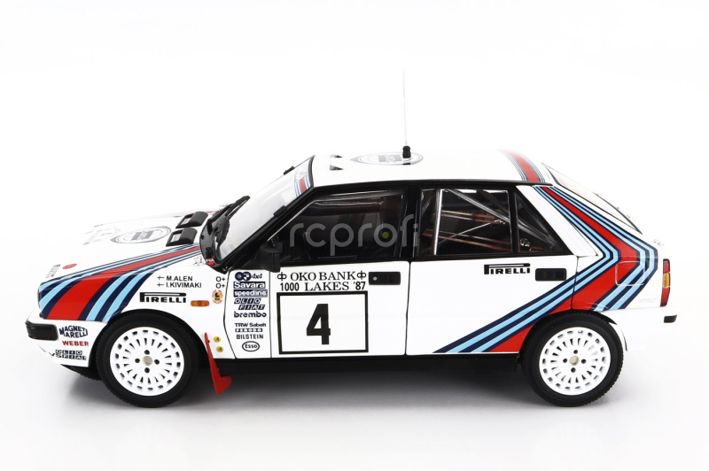 Kyosho Lancia Delta Hf Integrale 4wd Team Lancia  N 4 Winner Rally 1000 Lakes 1987 Markku Alen - Ilkka Kivimaki 1:18 Bílá Červená Modrá
