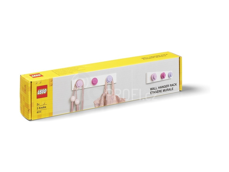 LEGO nástěnný věšák - světle růžová, tmavě růžová, fialová