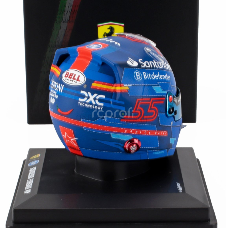 Looksmart Bell helmet Casco Helmet F1 Carlos Sainz Team Ferrari Hp N 55 Miami Gp 2024 1:5 Modrá Červená