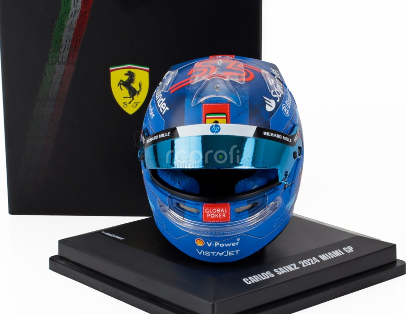 Looksmart Bell helmet Casco Helmet F1 Carlos Sainz Team Ferrari Hp N 55 Miami Gp 2024 1:5 Modrá Červená