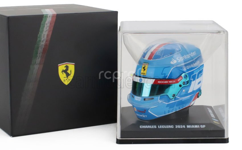 Looksmart Bell helmet Casco Helmet F1 Charles Leclerc Team Ferrari Hp N 16 Miami Gp 2024 1:5 Světle Modrá
