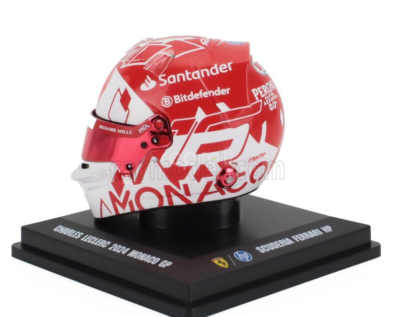 Looksmart Bell helmet Casco Helmet F1 Charles Leclerc Team Ferrari Hp N 16 Winner Monaco Gp 2024 1:5 Bílá Červená
