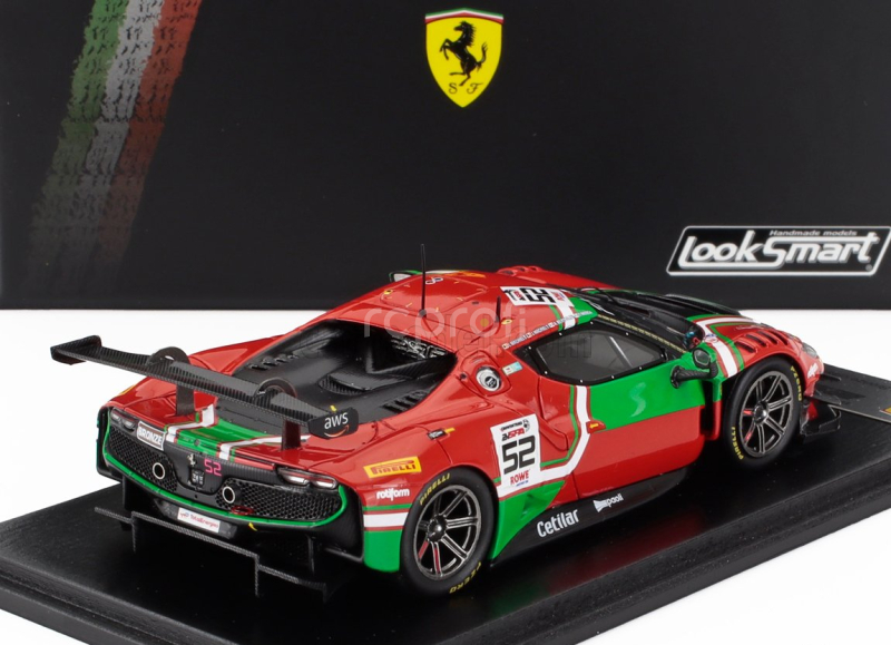 Looksmart Ferrari 296 Gt3 3.0l Twin Turbo V6 Team Af Corse N 52 24h Spa 2024 Andrea Bertolini - Jef Machiels - Louis Machiels - Tommaso Mosca 1:43 Červená Zelená