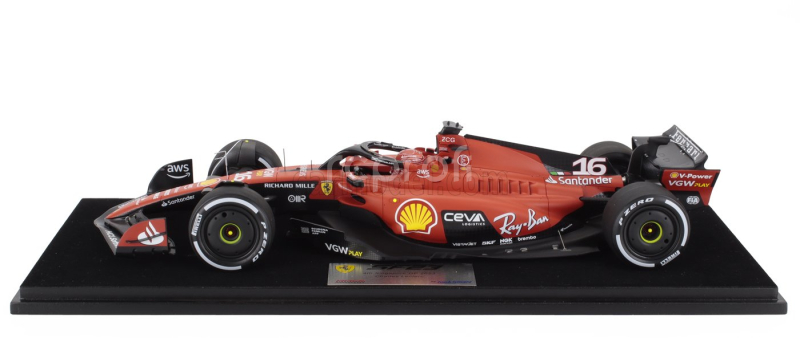 Looksmart Ferrari F1  Sf-23 Team Scuderia Ferrari N 16 4th Singapore Gp 2023 Charles Leclerc - Con Vetrina - With Showcase 1:18 Červená Černá