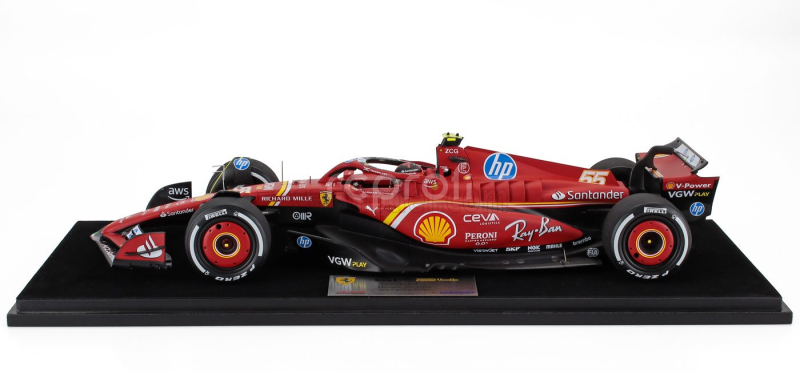 Looksmart Ferrari F1  Sf-24 Team Scuderia Ferrari N 55 3rd Monaco Gp 2024 Carlos Sainz - Con Vetrina - With Showcase 1:18 Červená Bílá Žlutá