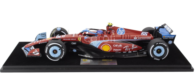 Looksmart Ferrari F1  Sf-24 Team Scuderia Ferrari N 55 5th Miami Gp 2024 Carlos Sainz - Con Vetrina - With Showcase 1:18 Červená Černá Světle Modrá