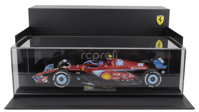 Looksmart Ferrari F1  Sf-24 Team Scuderia Ferrari N 55 5th Miami Gp 2024 Carlos Sainz - Con Vetrina - With Showcase 1:18 Červená Černá Světle Modrá