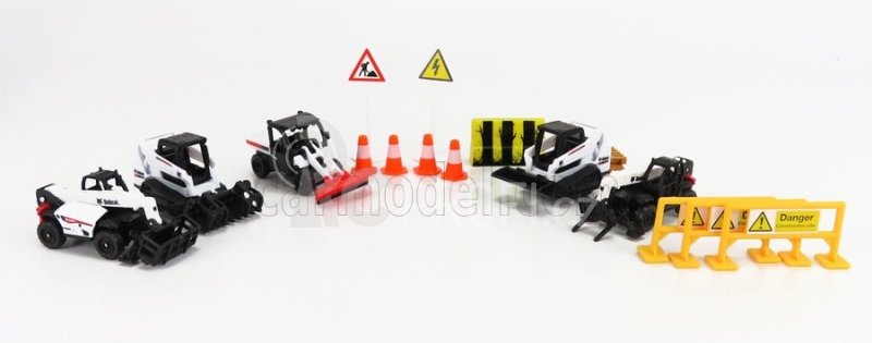 Maisto Bobcat Set pěti pracovních strojů s příslušenstvím 1:64, bílá
