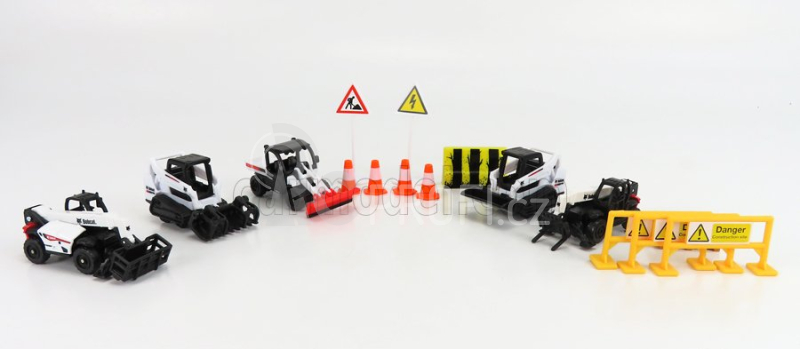 Maisto Bobcat Set pěti pracovních strojů s příslušenstvím 1:64, bílá