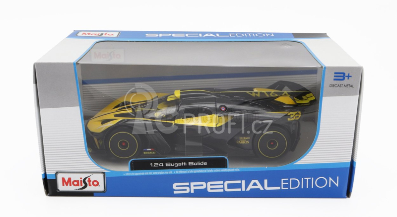 Maisto Bugatti Bolide W16 8.0 Four-turbo 1850hp 500km/h 2020 1:24 Žlutá Černá