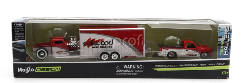 Maisto Chevrolet 454 Ss Pick-up With Trailer Car Transporter + Pick-up 1936 1:64 Bílá Červená