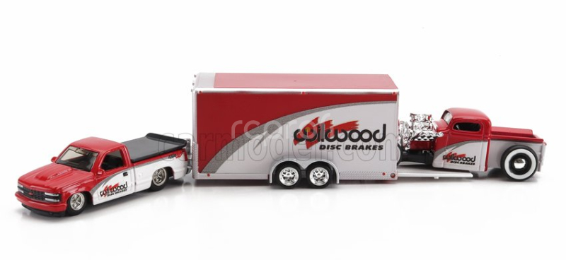 Maisto Chevrolet 454 Ss Pick-up With Trailer Car Transporter + Pick-up 1936 1:64 Bílá Červená