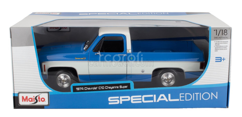 Maisto Chevrolet C-10 Pick-up Cheyenne Super 1974 1:18 Modrá Bílá