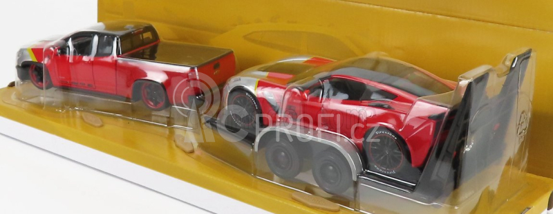 Maisto Chevrolet Colorado Zr2 Pick-up 2017 + Corvette Z06 Coupe 2015 s přívěsem 1:24
