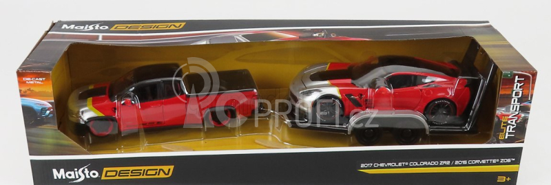 Maisto Chevrolet Colorado Zr2 Pick-up 2017 + Corvette Z06 Coupe 2015 s přívěsem 1:24