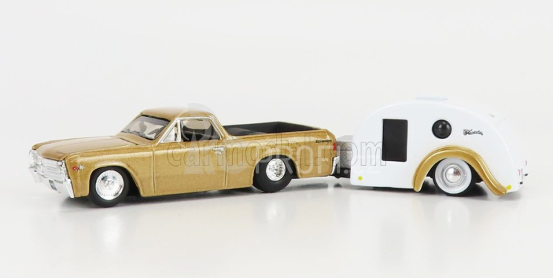 Maisto Chevrolet El Camino Pick-up With Trailer Roulotte 1967 1:64 Zlatá Bílá