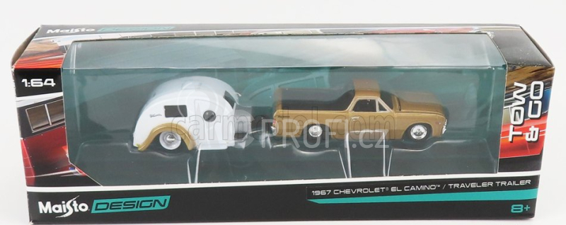 Maisto Chevrolet El Camino Pick-up With Trailer Roulotte 1967 1:64 Zlatá Bílá