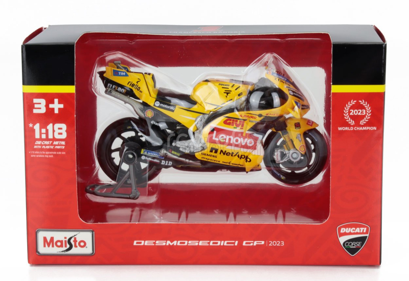 Maisto Ducati Desmosedici Gp23 Team Lenovo N 1 World Champion Motogp Italy Misano Livery Gp 2023 Francesco Bagnaia 1:18 Žlutá