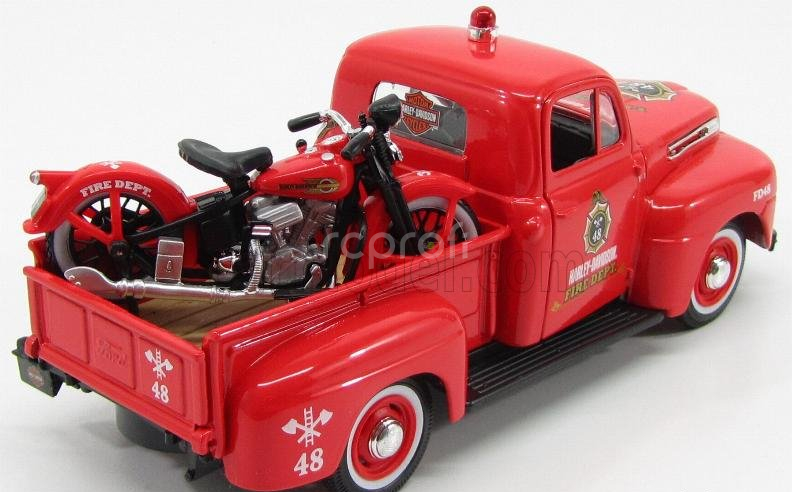 Maisto Ford usa F-1 Pick-up Custom Harley-davidson 1948 + Motorcycle Harley Davidson El Knucklehead 1936 Fire Departmen 1:24 Red