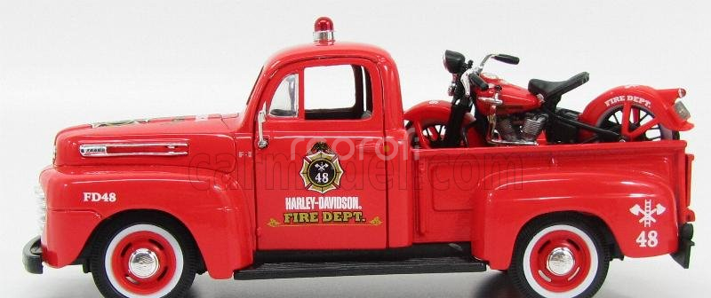 Maisto Ford usa F-1 Pick-up Custom Harley-davidson 1948 + Motorcycle Harley Davidson El Knucklehead 1936 Fire Departmen 1:24 Red
