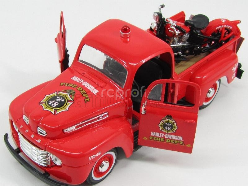 Maisto Ford usa F-1 Pick-up Custom Harley-davidson 1948 + Motorcycle Harley Davidson El Knucklehead 1936 Fire Departmen 1:24 Red