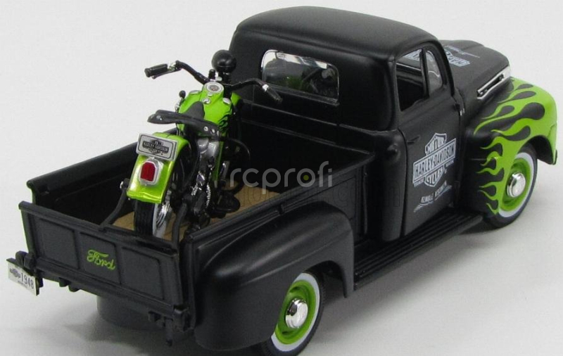 Maisto Ford usa F-1 Pick-up Custom Harley-davidson 1948 + Motorcycle Harley Davidson Fl Panhead 1948 1:24 Matná Černá Světle Zelená