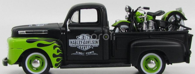Maisto Ford usa F-1 Pick-up Custom Harley-davidson 1948 + Motorcycle Harley Davidson Fl Panhead 1948 1:24 Matná Černá Světle Zelená
