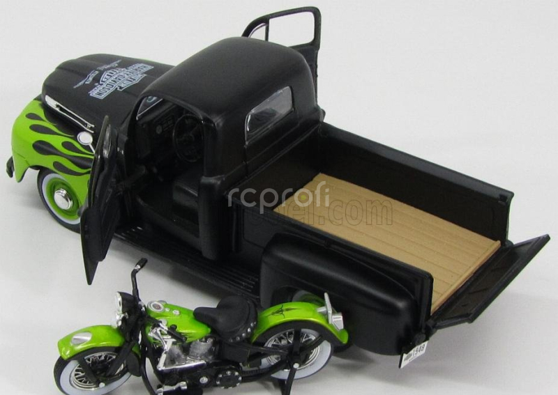 Maisto Ford usa F-1 Pick-up Custom Harley-davidson 1948 + Motorcycle Harley Davidson Fl Panhead 1948 1:24 Matná Černá Světle Zelená