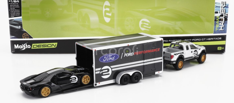 Maisto Ford usa F-150 Raptor Pick-up 2010 With Trailer Car Transporter + Gt N 2 2017 1:64 Černá Stříbrná