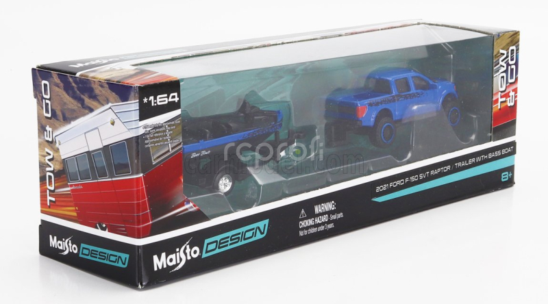 Maisto Ford usa F-150 Svt Raptor Pick-up With Bass Boat And Trailer 2021 1:64 Modrá Černá