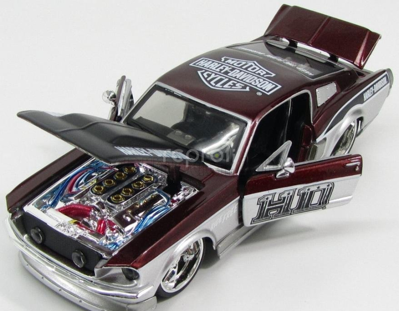 Maisto Ford usa Mustang Gt Custom Harley-davidson 1967 1:24 Bordeaux Met Silver