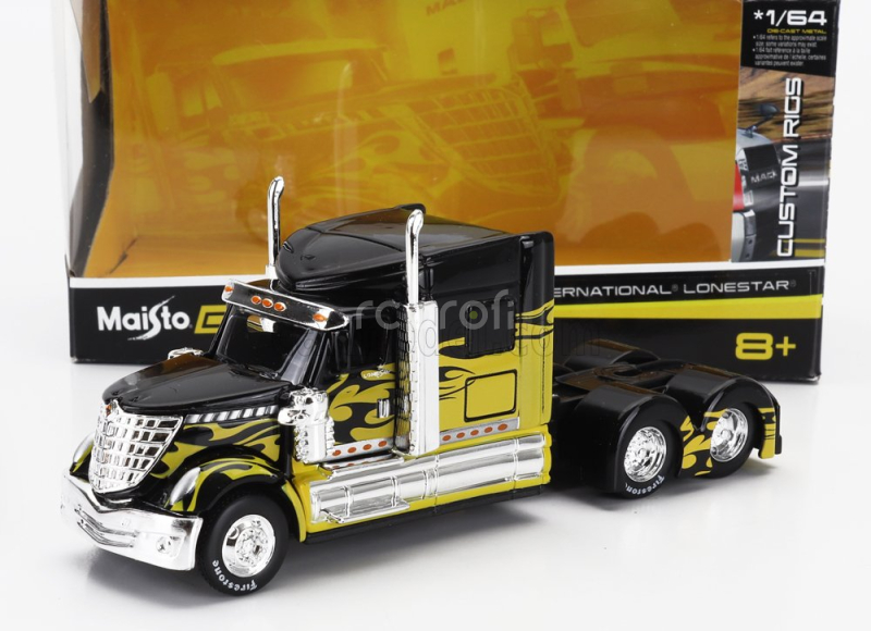 Maisto International Lonestar Tractor Truck 3-assi 2010 1:64 Černá Žlutá