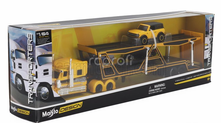 Maisto International Lonestar Truck Car Transporter With Ford Bronco Wildtruck 2021 1:64 Žlutá Černá