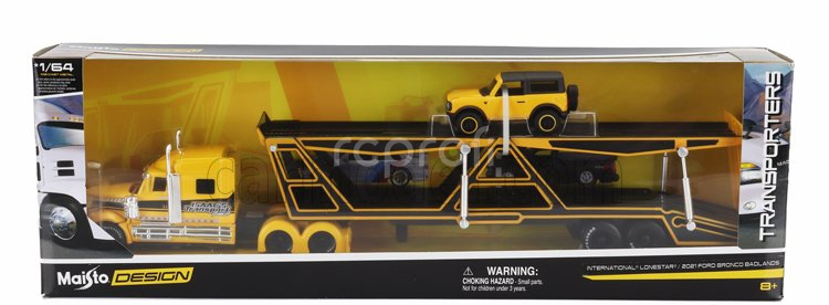 Maisto International Lonestar Truck Car Transporter With Ford Bronco Wildtruck 2021 1:64 Žlutá Černá