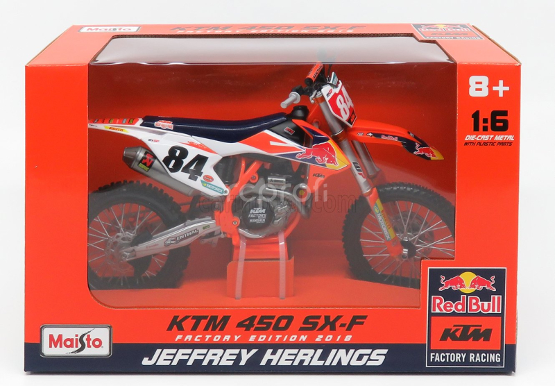 Maisto KTM 450 Sx Red Bull N 84 Jeffrey Herlings Supercross World Champion 2018 1:6 Oranžová Bílá