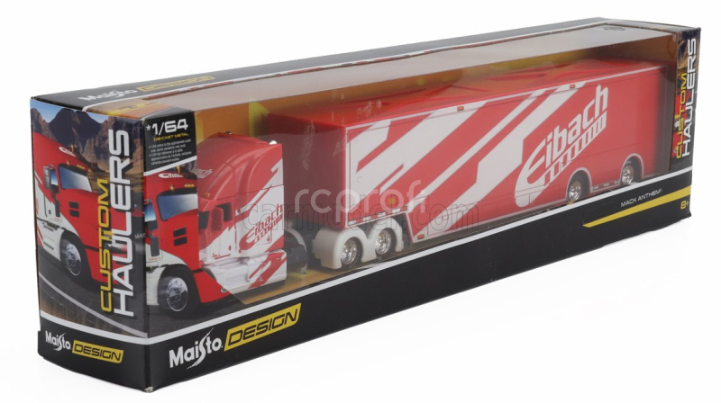 Maisto Mack Anthem Truck Eibach Car Transporter 2020 1:64 Červená Bílá
