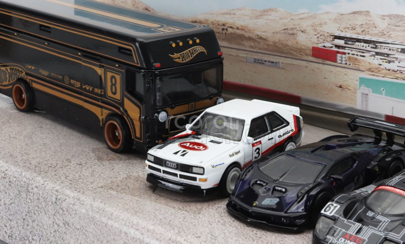 Mattel hot wheels Audi Set 4x Euro Hauler Car Transporter - Quattro Sport N 3 - Lamborghini Essenza - Sauber Mercedes N 61 24h Le Mans 1:64 Různé
