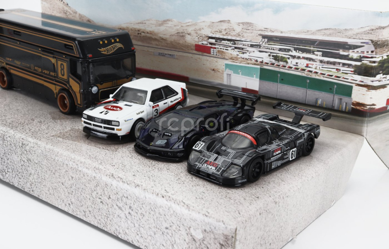 Mattel hot wheels Audi Set 4x Euro Hauler Car Transporter - Quattro Sport N 3 - Lamborghini Essenza - Sauber Mercedes N 61 24h Le Mans 1:64 Různé