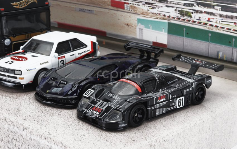 Mattel hot wheels Audi Set 4x Euro Hauler Car Transporter - Quattro Sport N 3 - Lamborghini Essenza - Sauber Mercedes N 61 24h Le Mans 1:64 Různé