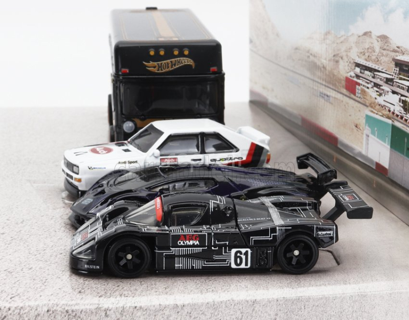 Mattel hot wheels Audi Set 4x Euro Hauler Car Transporter - Quattro Sport N 3 - Lamborghini Essenza - Sauber Mercedes N 61 24h Le Mans 1:64 Různé