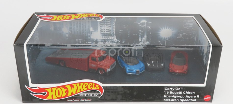 Mattel hot wheels Bugatti Set 4x Truck Car Transporter - Chiron - Koenigsegg Agera R - Mclaren Speedtail 1:64 Různé