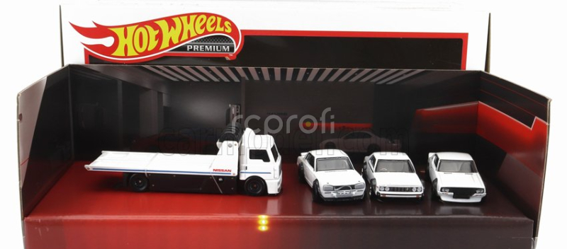 Mattel hot wheels Nissan Set 4x Fleetstreet Truck Car Transporter - Skyline 2000gt-r - Skyline C210 - Skyline Ht2000 Gt-x 1:64 Bílá