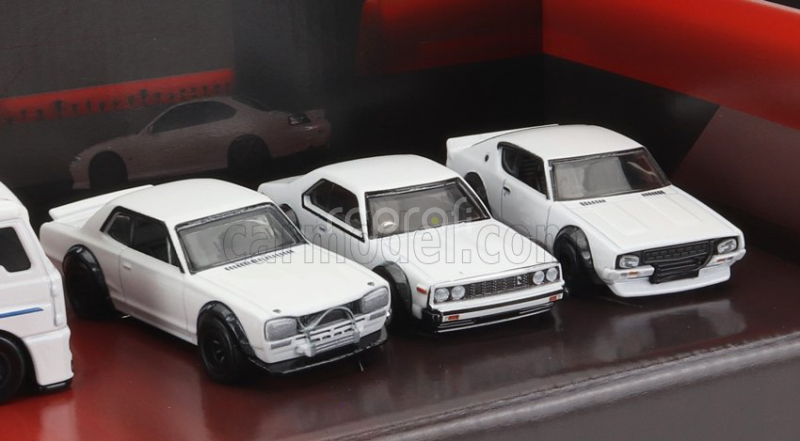 Mattel hot wheels Nissan Set 4x Fleetstreet Truck Car Transporter - Skyline 2000gt-r - Skyline C210 - Skyline Ht2000 Gt-x 1:64 Bílá