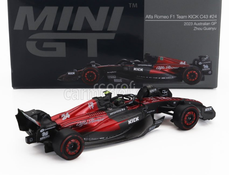 Mini-gt Alfa romeo F1  C43 Team Stake N 24 Australian Gp 2023 Zhou Guanyu 1:64 Černá Červená