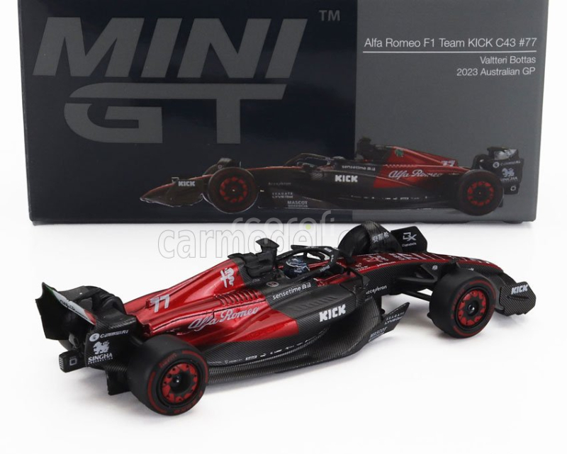 Mini-gt Alfa romeo F1  C43 Team Stake N 77 Australian Gp 2023 Valtteri Bottas 1:64 Černá Červená