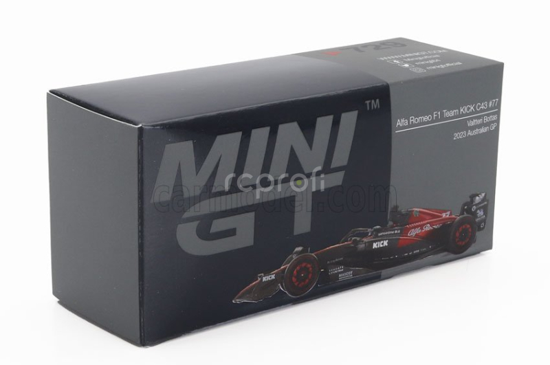 Mini-gt Alfa romeo F1  C43 Team Stake N 77 Australian Gp 2023 Valtteri Bottas 1:64 Černá Červená